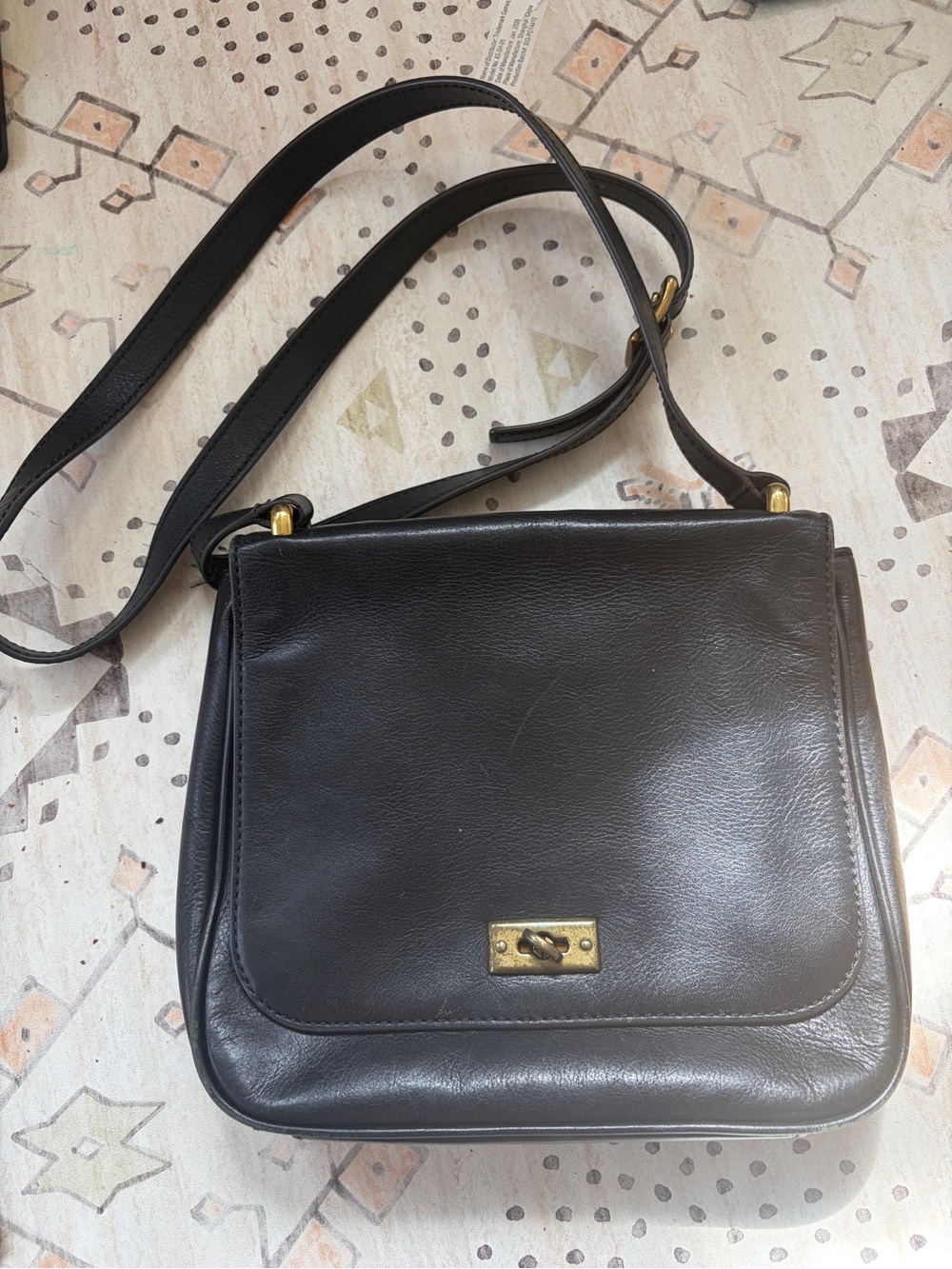 Fossil Black Leather Crossbody Bag with Brass Hardware